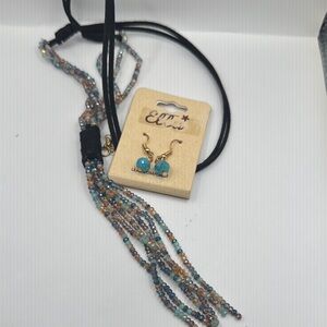 Gold and Blue Beaded Earrings